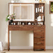 43.3'' Vanity Desk with Mirror and Lights, with Glass Tabletop, with 5 Drawers & Shelves,Makeup Vanity Set for Bedroom, Walnut1