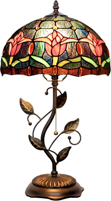 Tiffany Style Red Tulip Stained Glass Table Lamp 19 Inch
