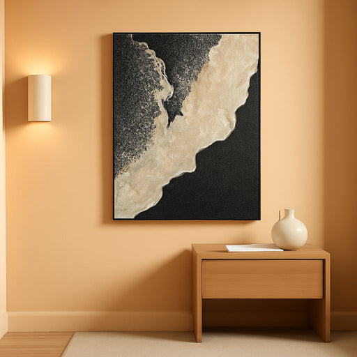 Handcrafted Thick Texture Black and White Abstract Canvas Art Ocean Wave Beach Landscape Oil Painting Home Wall Art Deco Oil Painting 24X36 Inches