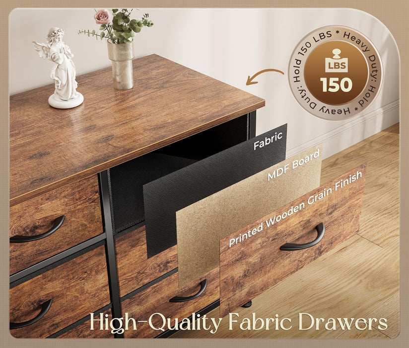 77.6" Long Dresser for Bedroom, 16 Drawer Fabric Dresser for Closet, Wide Chest of Drawers with Storage, TV Stand for 65, 75, 85 Inch TV, 77.6" W X 13" D X 26.4" H, Rustic Brown