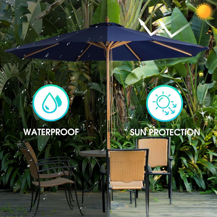 9Ft Bamboo Umbrella, Outdoor Patio Umbrella, Waterproof Market Umbrella, 8 Ribs Table Umbrella with Pulley Lift for Garden, Deck, Pool, Lawn, Backyard