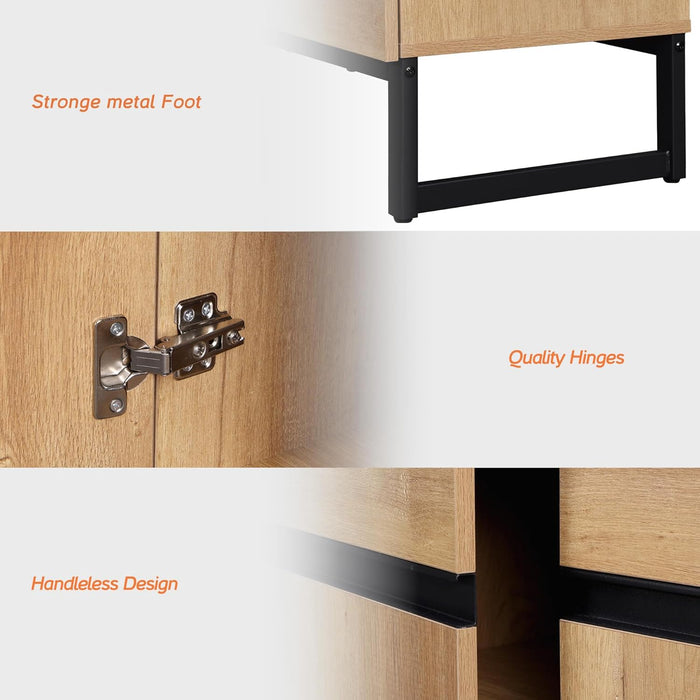 Modern TV Stand for 110 Inch Tvs, 3 in 1 Entertainment Center with Storage Cabinets and Metal Base, Media Console for Living Room, Oak