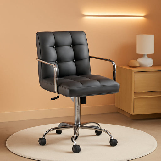 Grey Leather Office Chair with Armrests and Wheels