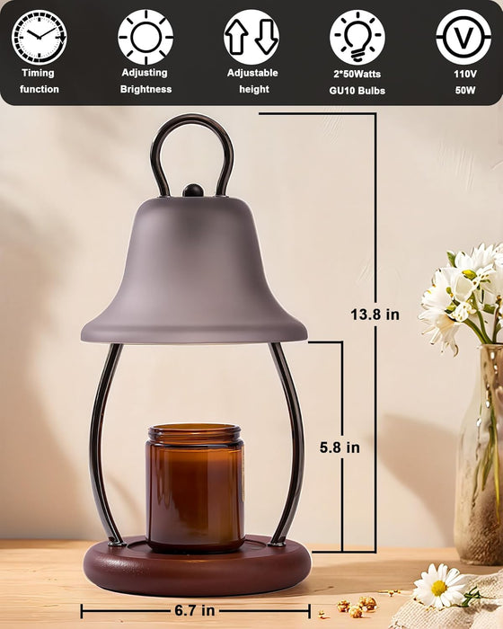 Candle Warmer Lamp with Timer & Dimmer - Electric Candle Light Warmer for Jar Candles, Adjustable Brightness, 2 Replacement Bulbs Included (Black)