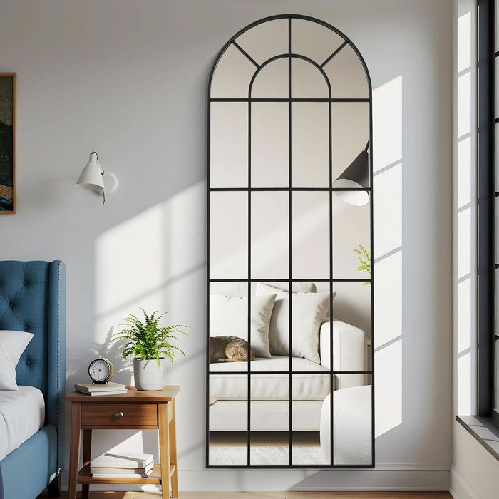 ElegantArched Windowpane 71x30 Full Length Mirror Black