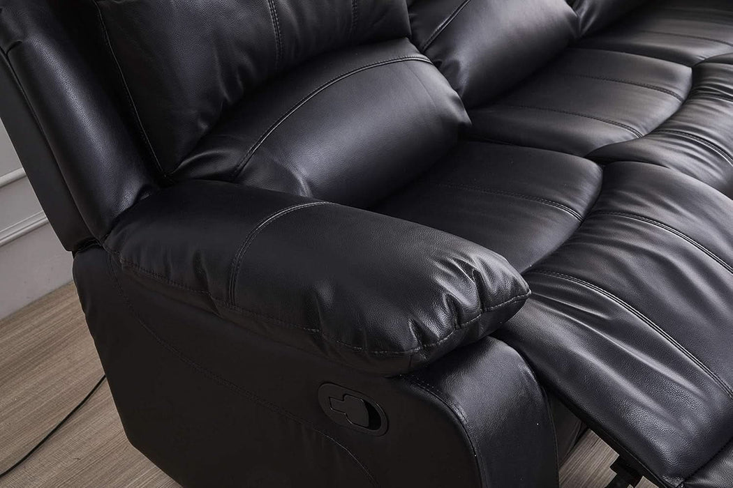 3PC Bonded Leather Reclining Sofa Chair Set Living Room Set Sofa Loveseat Glider Chair 8018 Multiple Colors (Black)