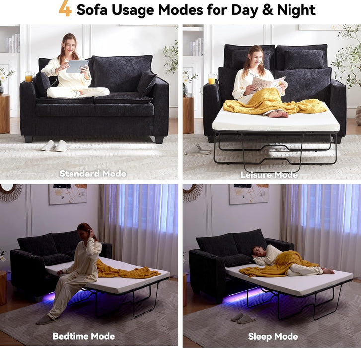 65 Inch Transformable Sofa Bed MemoryFoam Mattress