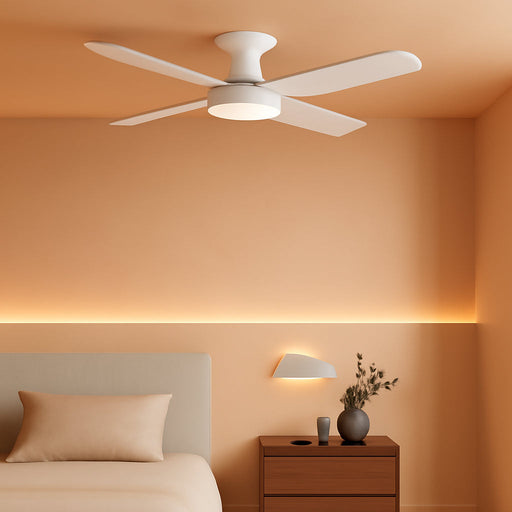 42 Inch Smart Ceiling Fan with Light, Low Profile Flush Mount with Remote Control, Ultra-Quiet Reversible DC Motor, 3 Color Temperatures & 6 Speed Dimmable Lighting for Bedroom, White
