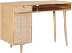 Aaron Modern Desk with Storage, Natural Rattan Table with Square Webbing and Gold Accent Knobs, Natural Brown