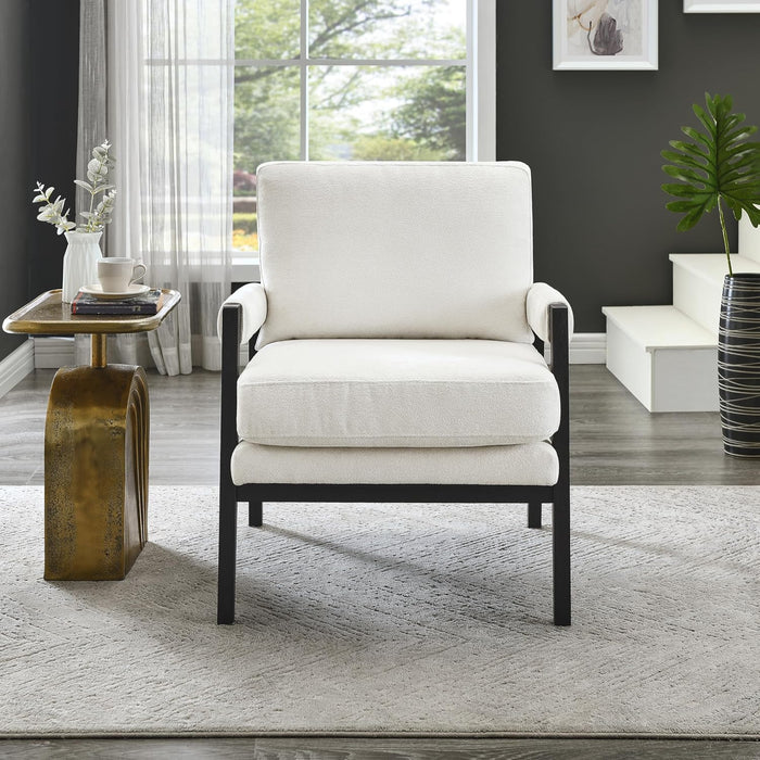 Kelly Mid-Century Modern Chenille Upholstered Accent Armchair, White