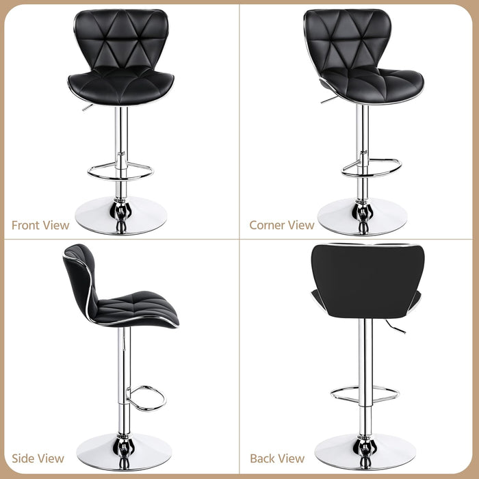Bar Stools Set of 2, Adjustable PU Leather Swivel Barstools with Shell Back, Bar Chairs with Footrest for Home Kitchen, Black