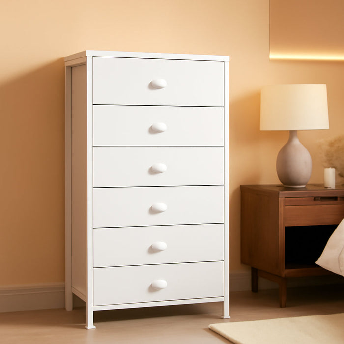 White Tall Dresser With Fabric Drawers Organization