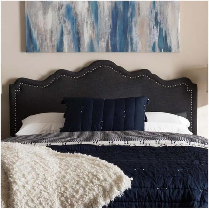 Coastal Cool Modern and Contemporary Fabric Headboard Queen/Dark Gray