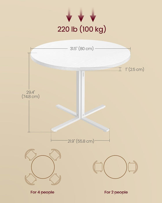 Dining Table, Small round Kitchen Table for 4 People, 31.5 X 29.4 Inches, for Dining Room, Living Room, Farmhouse, Water-Resistant, Snow White UKDT082W01V1
