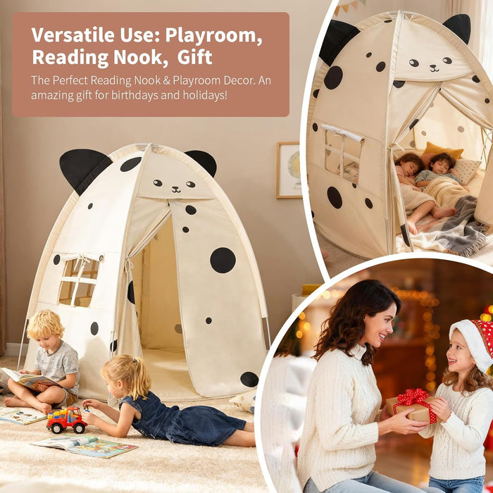 Kids Play Tent Little Mouse Design - Large 55" Indoor Playhouse with Premium Aluminum Poles, Soft Peach Skin Fabric, 1 Door & 3 Windows for Boys and Girls Ages 3+, Warm Play Room & Home Decor (Mousie)