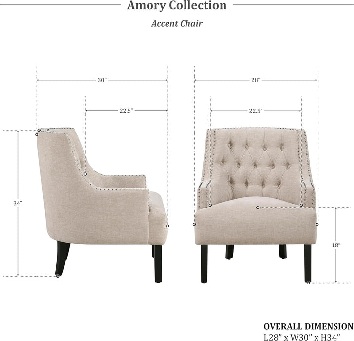 Taupe Upholstered Accent Chair Tufted Cushion Frame