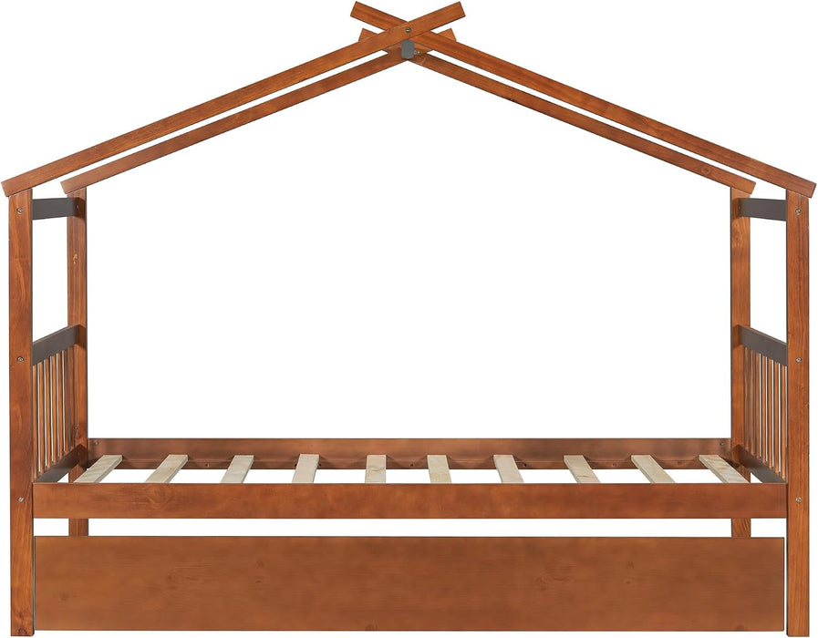 PremiumWood Walnut Twin Playhouse Bed With Trundle