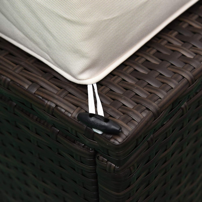 6 Piece Patio Furniture Set Outdoor Wicker Conversation Set All Weather PE Rattan Sectional Sofa Set with Ottoman, Cushions and Tempered Glass Table, Mixed Brown and Cream White