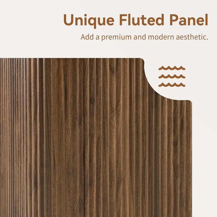 64" Buffet Sideboard Cabinet with Storage, Modern Fluted Accent Credenza with Adjustable Shelves, Wood Coffee Bar Console Table for Living Room Kitchen Dining Room Hallway, Walnut