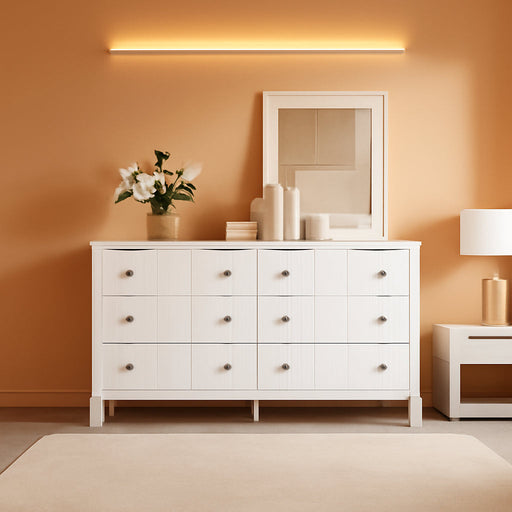 Modern White 6-Drawer Double Dresser, Wide Chest