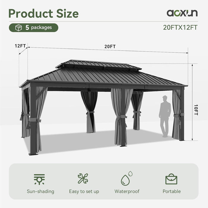 12x20 Hardtop Galvanized Steel Gazebo With Curtains
