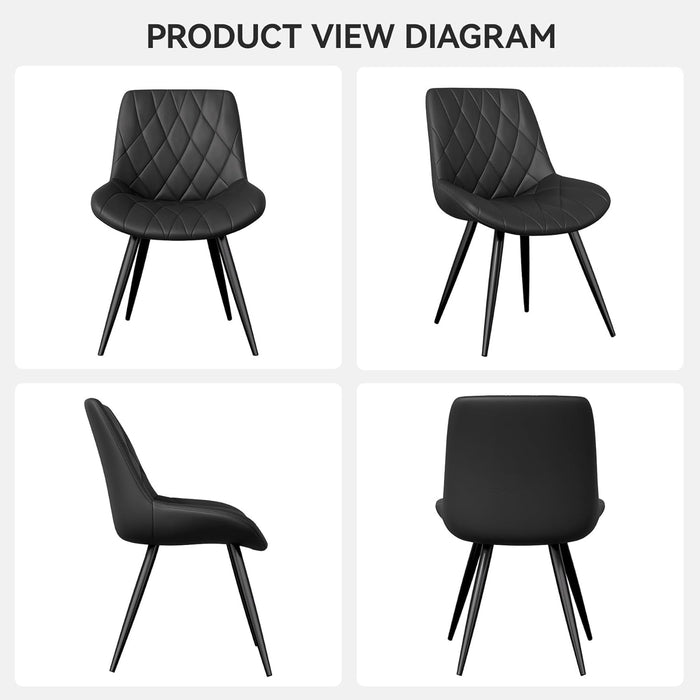 Dining Chairs Set of 4, Comfy Dining Room Chairs with Thick Cushion & Padded Backrest, Mid-Century Modern Upholstered PU Leahter Kitchen Side Chairs with Metal Legs, Black