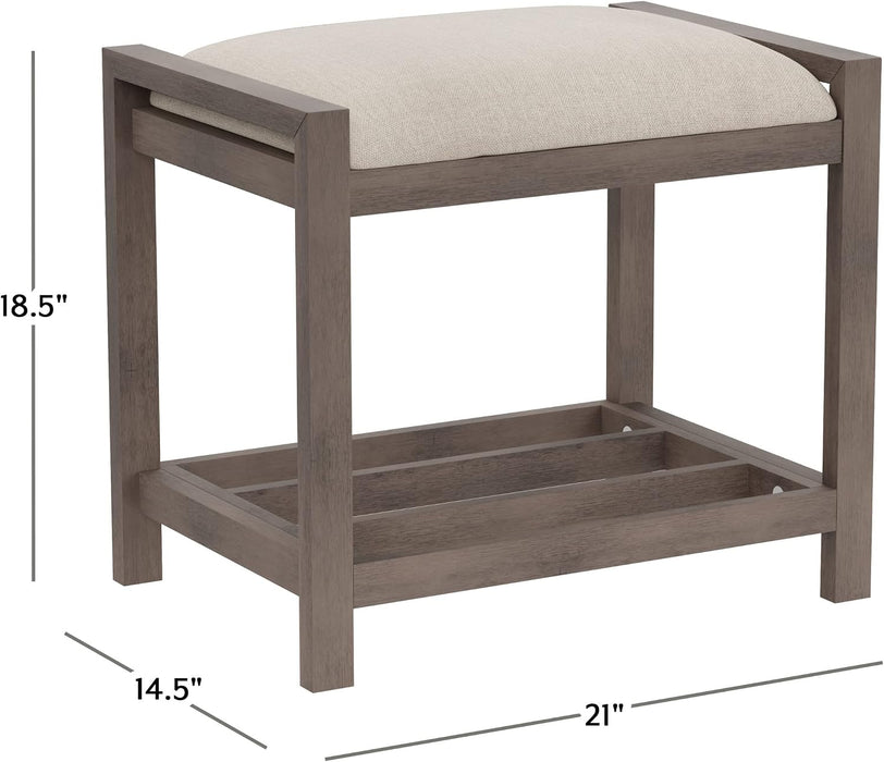 Gray Upholstered Vanity Stool With Linen Upholstery