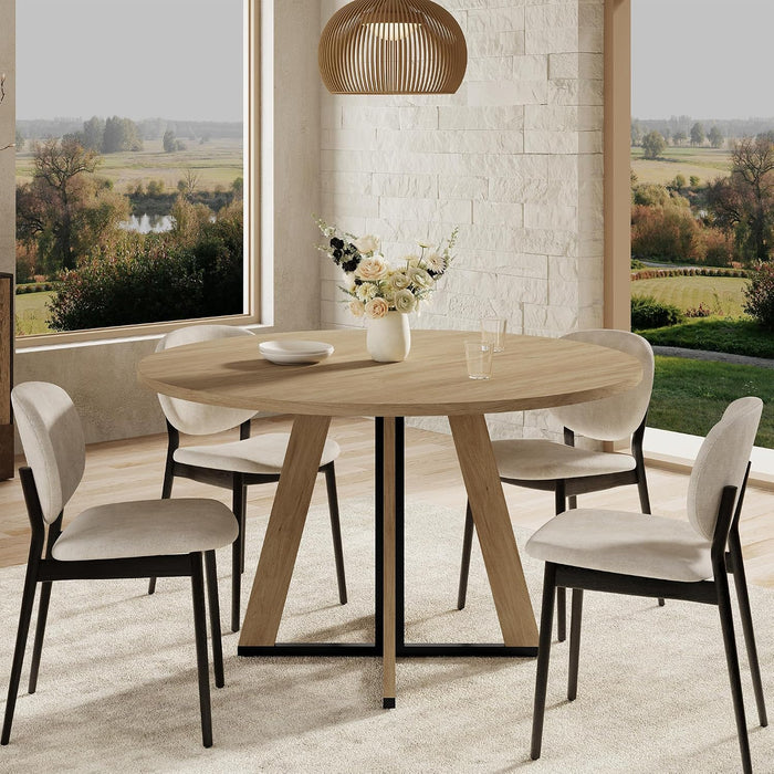42 Inch round Dining Table for 4, Farmhouse Kitchen Table, round Dining Room Table with Metal Legs for Small Spaces & Apartment, Space-Saving Circle Wood Dinner Table, Natural