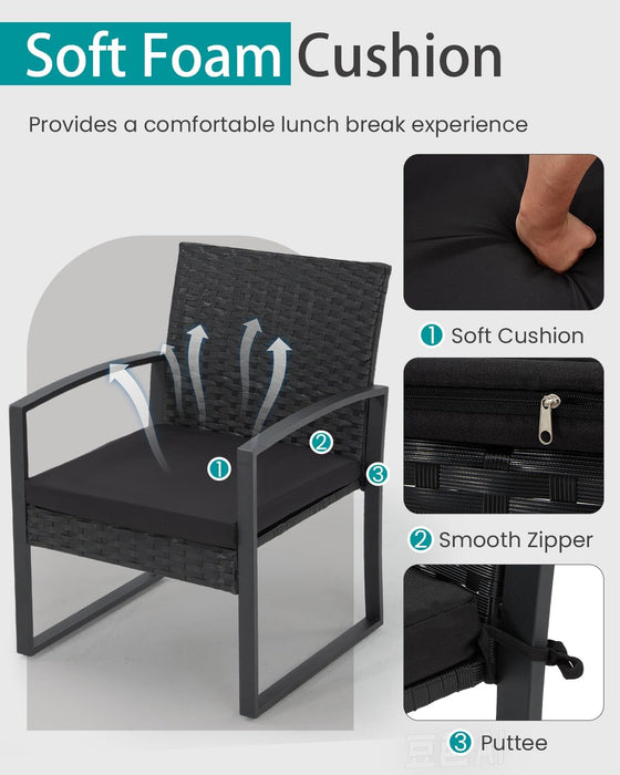 3 Pieces Patio Furniture Set, Outdoor Rattan Bistro Set with Coffee Table, Durable Steel Frame with Strapped Cushions for Garden, Balcony, Poolside, Backyard