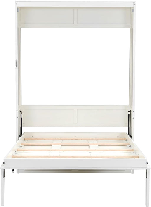 Full Size Murphy Bed with Drawers, Solid Wood Murphy Bed Cabinet, Storage Bed Cabinet for Bedroom, Office, Space-Saving, No Box Spring Needed, Beige