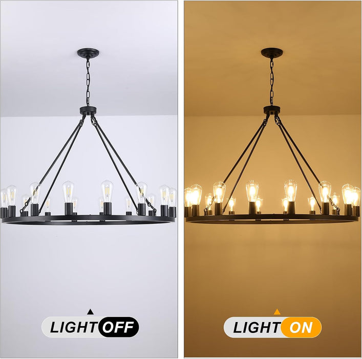 16 Lights Black Wagon Wheel Chandelier, 40 Inch Large Farmhouse Light Fixture round Rustic Pendant Light, Wagon Chandelier for Porch High Ceilings Dining Room Living Room Entryway