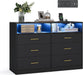 Dresser for Bedroom, with LED Lights and Power Strip, 6 Drawers