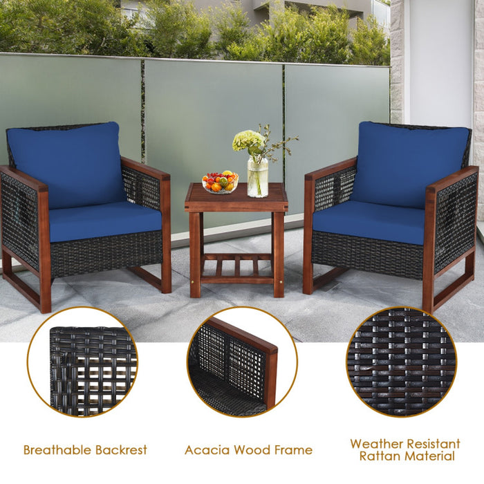 3 Pieces Acacia Wood Patio Furniture Set with Coffee Table