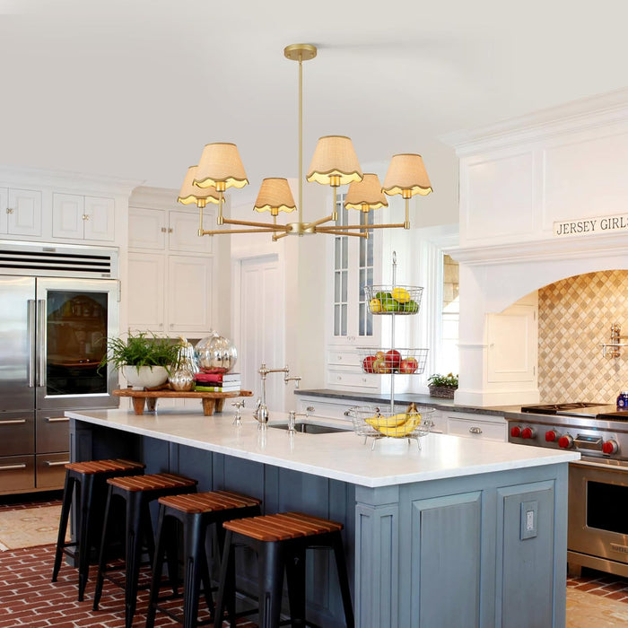 Farmhouse Rattan Chandelier Light Fixture, 6-Light Boho Chandeliers for Dining Room, Adjustable Rustic Pendant Light Large Modern Gold Hanging Lighting for Kitchen Island, Living Room