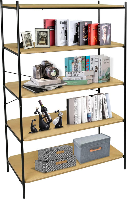 5-Tier Modern Wood Grain Bookshelf – Freestanding Bookcase and Storage Organizer for Home Office, Bedroom, and Living Room Shelving Unit