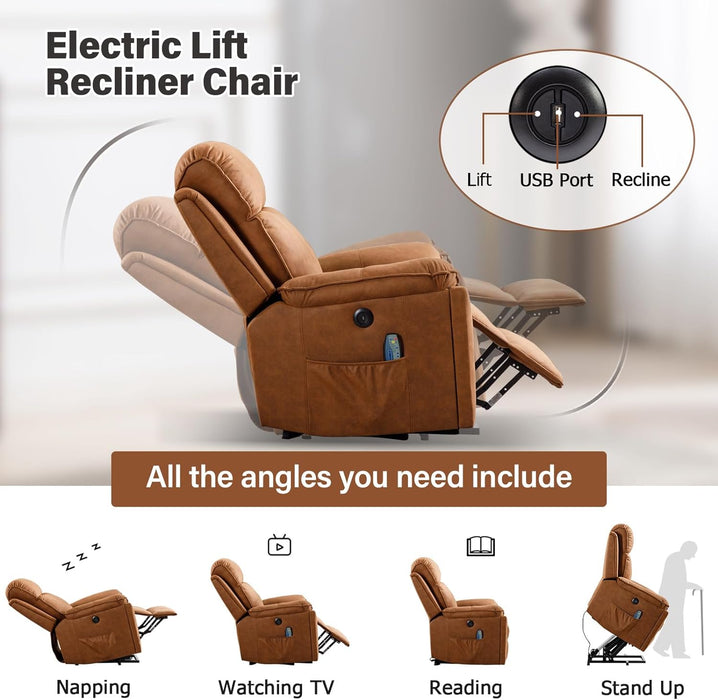 Brown Power Recliner with Massage & Heat