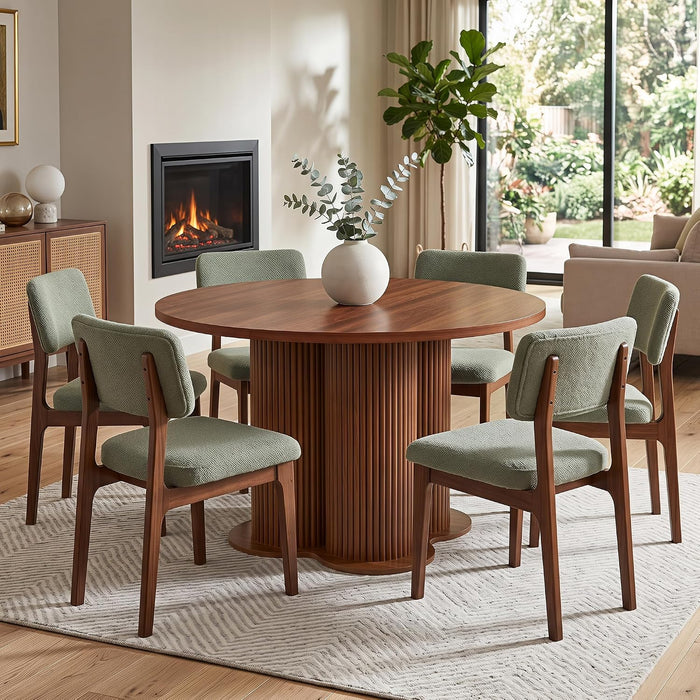 Fluted round Dining Table for 4-6, 47'' Wood Kitchen Tables for Dining Room