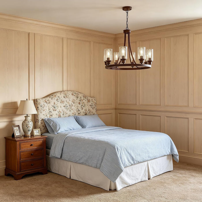 Round Rustic Farmhouse Ceiling Chandelier With Fauxwood