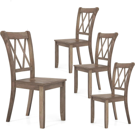 Wooden Dining Chairs Set of 4, Mid-Century Farmhouse Kitchen Side Chairs with Ergonomic Seat & High Backrest, Armless Dinette Chairs with Rubber Wood Frame for Dining Room, Living Room, Brown
