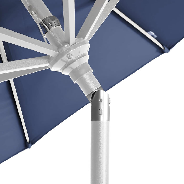 12-Year-Non-Fading, 9Ft Premium Sunbrella Patio Umbrella, Hand-Crank, Button-Tilt, White Frame, Navy Fabric