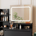 36-Inch Modern Vanity Desk with Mirror and Lights -Dressing Table with 3 Lighting Color Adjustable, Makeup Vanity Table with 4 Drawers, Power Outlet, USB Ports, Stool for Bedroom, Women,