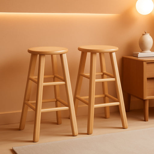 Element 2-Piece 24In Counter Stool Set, Natural Finish, Solid Wood, Modern Design