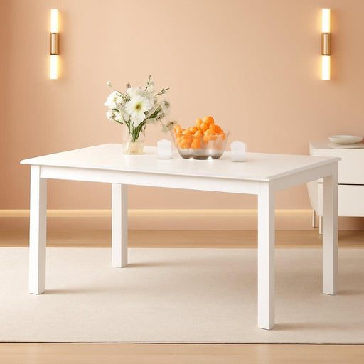 Wooden Dining Table for 6, Rectangle 60 Inch Kitchen Table with Wood Legs, Farmhouse Dinner Table for Dining Room, White