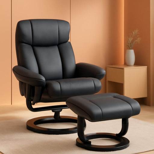 PU Leather Massage Recliner Chair with Ottoman 10 Point Vibration Swiveling Armchair, Black