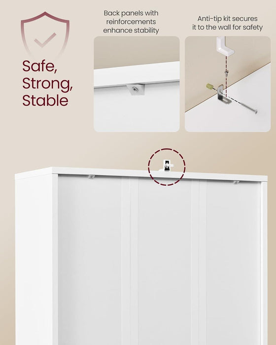 Custos Collection - Bookshelf, 6-Tier Tall Bookcase, Book Shelf with Doors, Open Storage Shelf, 9.4 X 23.6 X 68.9 Inches, for Living Room, Home Office, Dining Room, Cloud White ULBC402W01