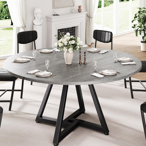 51" round Dining Table Kitchen Dining Room Circle Dinner Pedestal Table for 4 6 8, Space Saving Wood Kitchen & Dining Room Furniture (Grey)