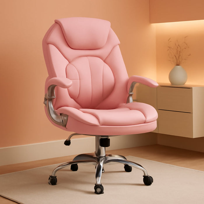Ergonomic Executive Office Chairs with Adjustable Lumbar Support, 90-120° Rocking Managerial Chair Swivel Desk Chairs with Padded Flip-Up Armrests (Pink), Medium(300Lbs)