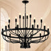 Large Black Chandelier 24-Light, round 39 in Wagon Wheel Light | 3-Tier Farmhouse Candle Pendant with E12 Base for Dining Room, Foyer, Living Room, Hallway, High Ceiling