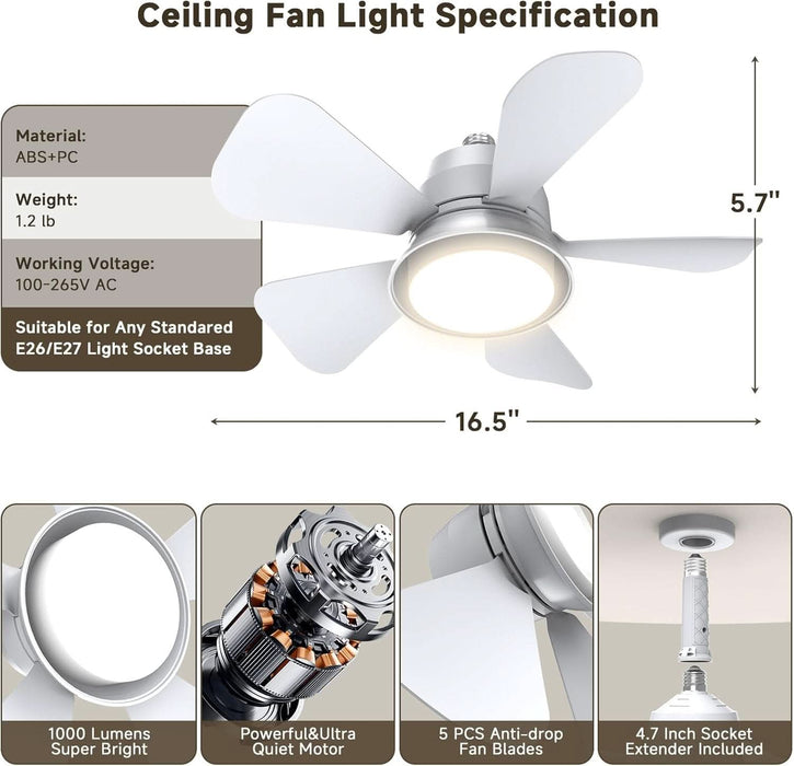 Ceiling Fans with Lights and Remote, Ceiling Fan Light 3000K-6000K 3 Colors Dimmable, Ceiling Fan, 1000 Lumens LED Ceiling Fans for Bedroom Garage Kitchen