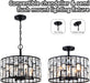 Farmhouse Crystal Convertible Chandelier and Semi Flush Mount Lighting Black Cylinder Drum Shade Pendant for Kitchen Island Dining Room Bedroom Hallway